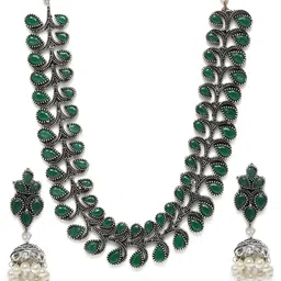 LAIDA Green Silver-Plated Oxidized Handcrafted Jewellery Set image 2