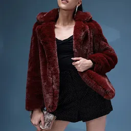 bebe Faux Fur Trim Notched Lapel Collar Front-Open Overcoat-picture-12