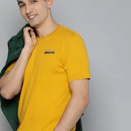 HERE&NOW Men Yellow Pure Cotton T-shirt-picture-10