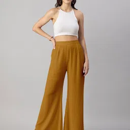 Moomaya Women Loose Fit High-Rise Pleated Parallel Trousers-image-20
