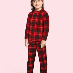 CrayonFlakes Girls Red & Black Checked T-shirt with Trousers-picture-53