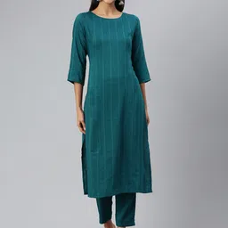 HRITIKA Women Striped Regular Sequinned Kurta with Trousers-picture-14