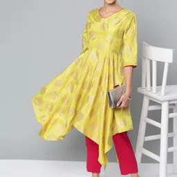 STREET 9 Women Lime Green & Pink Printed Kurta with Trousers-picture-15