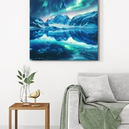 999Store Teal Blue & White Aurora Reflection Canvas Wall Art-picture-18