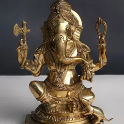 Exotic India Gold Toned Religious Brass Lord Ganesha Seated On Pedestal Showpiece-image-23