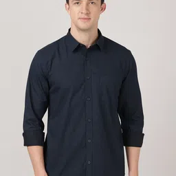 MERCHANT MARINE Men Navy Blue Classic Slim Fit Casual Shirt-picture-14