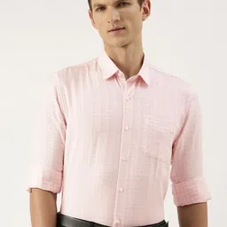 Peter England Men Pink Slim Fit Opaque Checked Formal Shirt-image-11