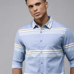 SPYKAR Pure Cotton Slim Fit Horizontal Striped Casual Shirt-image-5
