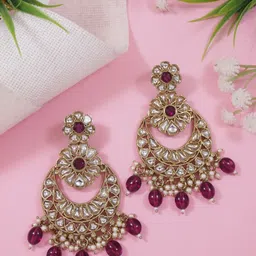 I Jewels Gold-Plated Kundan Studded Pearl Beaded Chandbalis Earrings-picture-32