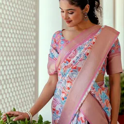 Satrani Women Woven Design Printed Zari Ready to Wear Saree-picture-21