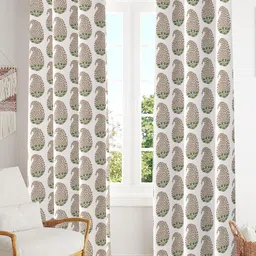 Trance Home Linen White & Green 2 Pcs Printed Room Darkening Pure Cotton Door Curtains-picture-10