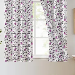 Trance Home Linen White & Mauve 2 Pcs Printed Room Darkening Pure Cotton Window Curtains-picture-14