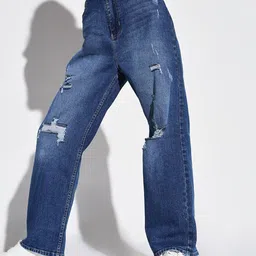 SHOWOFF Women Comfort Wide Leg Mildly Distressed Heavy Fade Acid Wash Stretchable Jeans-picture-31