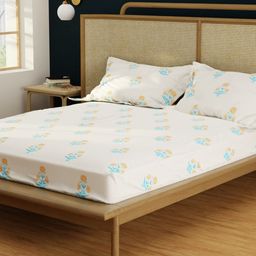 URBAN SPACE White & Yellow Printed 200 TC Cotton Double King Bedsheet With 2 Pillow Covers-picture-27