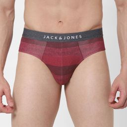 Jack & Jones Men Maroon Striped Cotton Mid-Rise Basic Briefs 253537102-picture-47