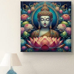 Myntra Elegant Homes Blue & Green Lord Buddha Printed Canvas Wall Art-picture-20