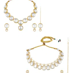 ASMITTA JEWELLERY Set Of 2 Gold-Plated Stone Studded Choker Jewellery Set-picture-18