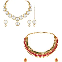 ASMITTA JEWELLERY Set Of 2 Gold-Plated Stone Studded Choker Jewellery Set-picture-12