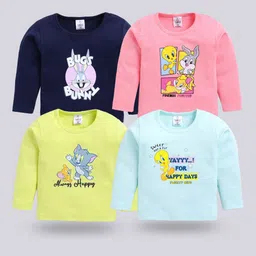 YK X Tinyo Infant Girls Pack Of 4 Tom & Jerry Printed Cotton T-shirt-picture-17