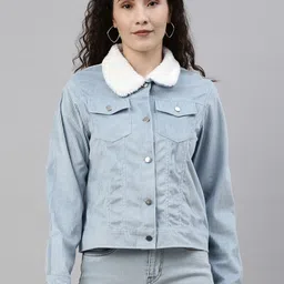 Campus Sutra Women Blue Self Design Tailored Jacket-picture-26