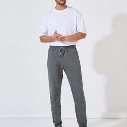 Styli Charcoal Men Slim Fit Pique Knit Mid-Rise Pure Cotton Track Pant-image-42