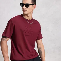 WROGN Pure Cotton Brand Logo Applique Oversized T-shirt-image-81