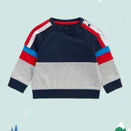 mothercare Boys Navy Blue & Grey Cut & Sew Detail Pure Cotton Colourblocked Sweatshirt-picture-10