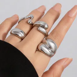 Jewels Galaxy Set Of 4 Silver Plated Midi Adjustable Finger Rings-picture-36