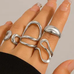 Jewels Galaxy Set Of 4 Silver Plated Midi Adjustable Finger Rings-image-85