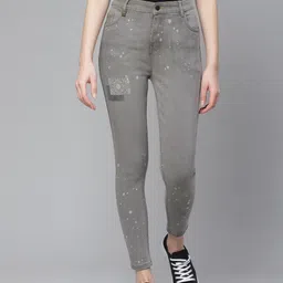 Hubberholme Women Grey Printed Slim Fit Mid-Rise Clean Look Stretchable Cropped Jeans-image-30