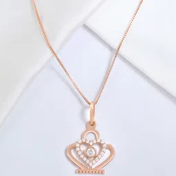Zavya 925 Sterling Silver Rose Gold-Plated CZ Studded Crown Shaped Pendant with Chain-picture-35