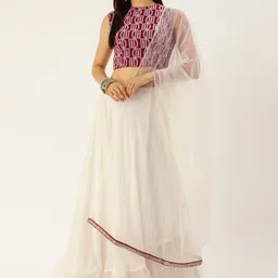 Ethnovog Maroon  White Embroidered Made to Measure Lehenga  Blouse With Dupatta-image-81