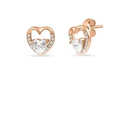 Zavya 925 Sterling Silver Rose Gold-Plated CZ-Studded Heart Shaped Studs-image-33