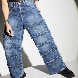 Miss Chase Women Wide Leg High-Rise Highly Distressed Heavy Fade Jeans-image-64