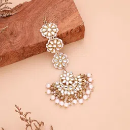 Brado Jewellery Gold-Plated Artificial Stones Studded & Beaded Maang Tikka-picture-51