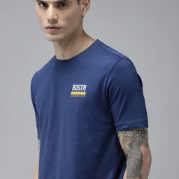 Roadster Men Navy Blue Brand Logo Printed Pure Cotton T-shirt-picture-34