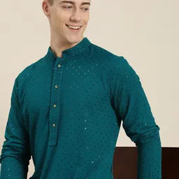 HERE&NOW Men Ethnic Motifs Embroidered Chikankari Kurta-picture-14