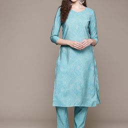Readiprint Fashions Bandhani Printed Zari Pure Silk Kurta With Trousers-image-90