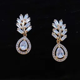 JYONA Rose Gold-Plated American Diamond & CZ Studded Contemporary Drop Earrings-image-78