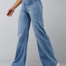 DOLCE CRUDO Women Wide Leg High-Rise Light Fade Stretchable Jeans-image-55