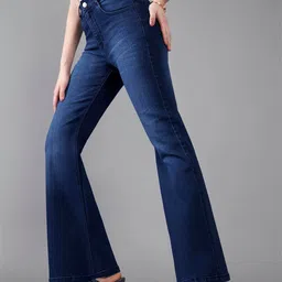 DOLCE CRUDO Women Wide Leg High-Rise Light Fade Stretchable Jeans-image-7