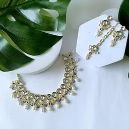I Jewels Gold Plated Kundan-Studded & Pearl Beaded Jewellery Set-picture-34