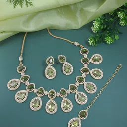 I Jewels Gold-Plated Kundan & Stone-Studded Choker Jewellery Set-picture-10