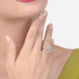 Zaveri Pearls Rose gold-Plated CZ Studded Brass Finger Ring-image-27
