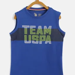 U.S. Polo Assn. Kids Boys Blue & Yellow Cotton Brand Logo Print Lounge T-shirt-image-83