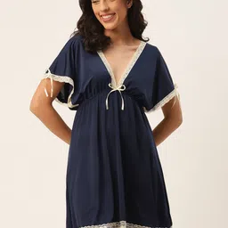 Ms Lingies Navy Blue & Off White Satin Baby Doll with Thongs-image-71