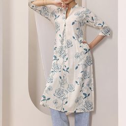 Libas Floral Printed Mandarin Collar Pleated Straight Kurta-picture-3