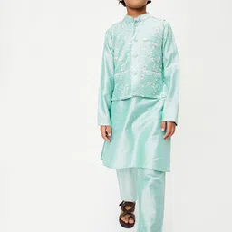 max Boys Embroidered Thread Work Band Collar Straight Kurta With Pyjamas & Waistcoat-picture-14