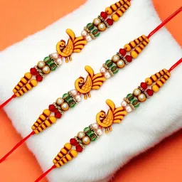 ADIVA Stones Studded & Beaded Thread Rakhis with Roli Chawal Chandan & Meshrei Card-picture-34