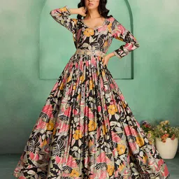 MADHURAM Embroidered Three-Fourth Sleeves Gown Ethnic Dress-picture-13